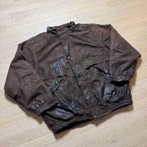 Outback Trading Co Mens Brown Bomber Jacket Weathered Distressed Zip Up RN 90143